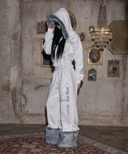 White gray fur pants