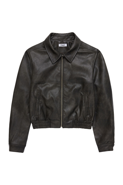 Slim Fit Crop Leather Jacket, DARK BROWN