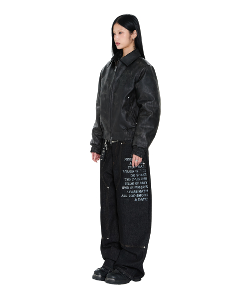 Embossing Leather Jacket (Black)