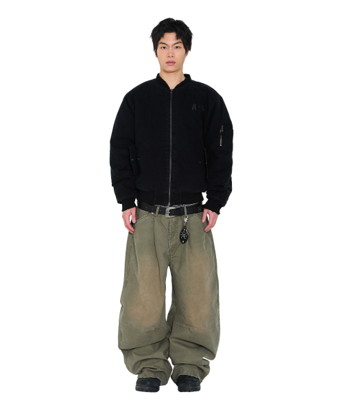 Distressed Cotton MA-1 Jacket (Black)