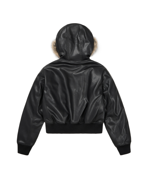 Hooded Fur Leather Jacket (Black)