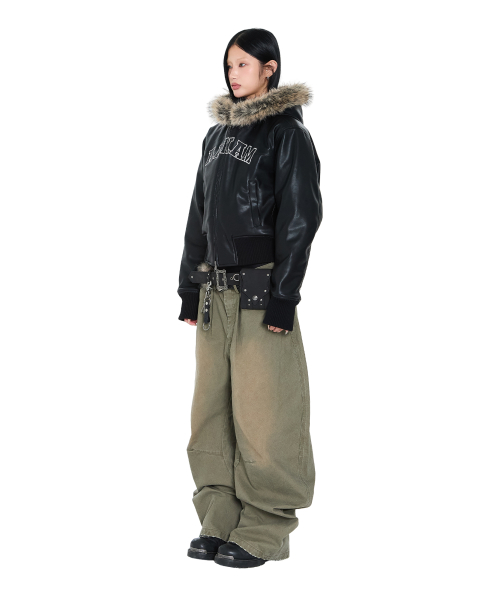 Hooded Fur Leather Jacket (Black)