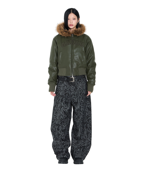 Hooded Fur Leather Jacket (Khaki)