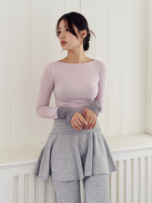 Двухцветный лонгслив с вырезом лодочкой (Pink-Grey)