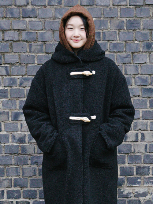 Флисовое дафлкот-пальто, Black