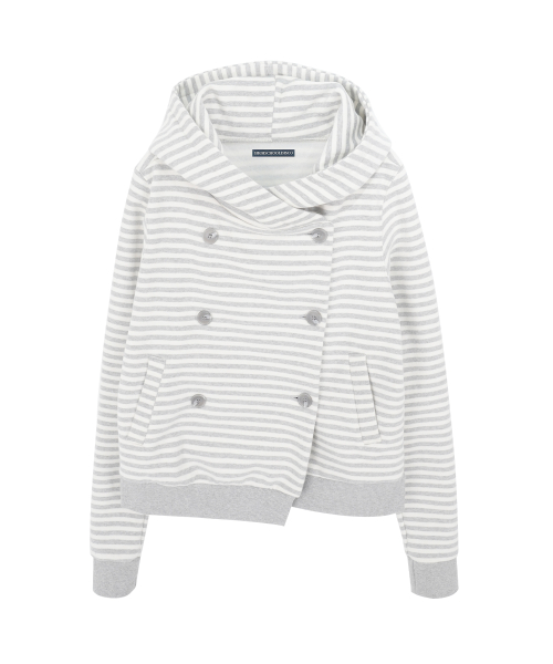 Двубортная худи-куртка в полоску, Cream Melange Gray
