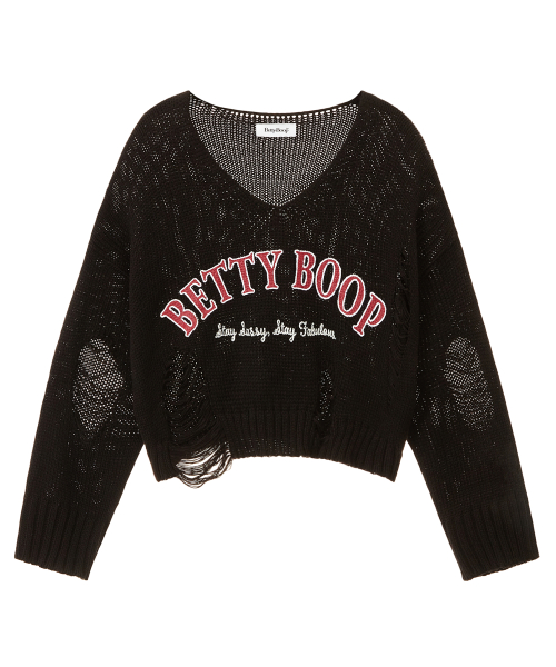 Кроп-трикотаж Betty Boop с рваным эффектом, Black