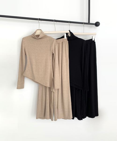 [SET] узкий Turtle neck футболка + широкие брюки Setup (2colors)