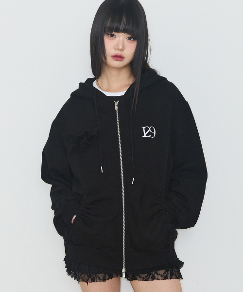 MUSINSA | ILLIGO Pure Frill Hooded Zip-Up Black