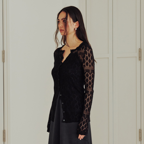 Diamond Sheer Knit Cardigan (BLACK)
