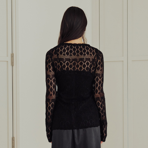 Diamond Sheer Knit Cardigan (BLACK)