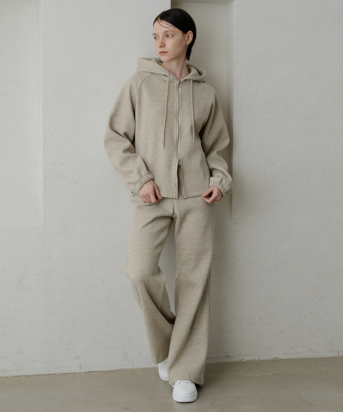 Knit Hoodie Zip-up Beige [T54]