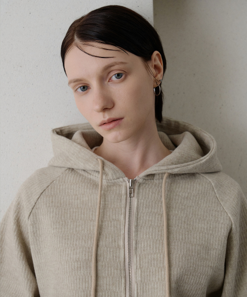 Knit Hoodie Zip-up Beige [T54]