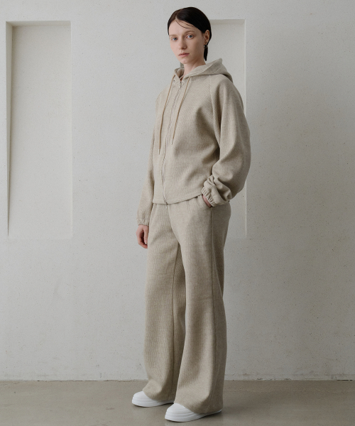 Knit Hoodie Zip-up Beige [T54]