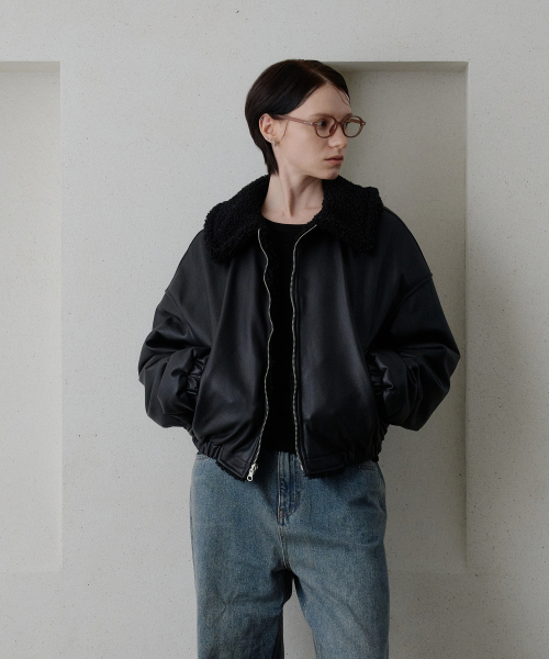 Reversible Faux Leather Fur Black [T54]