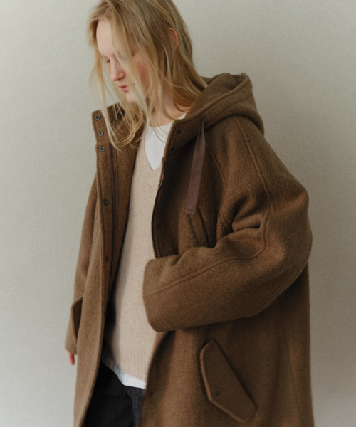 Wool padded hood coat_Brown