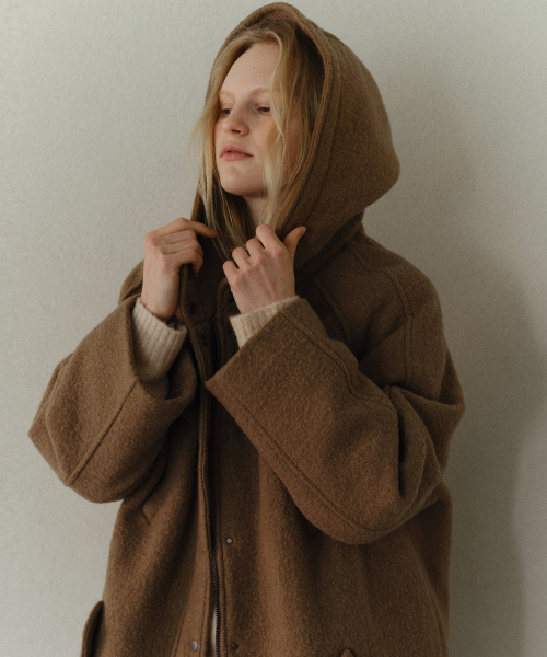 Wool padded hood coat_Brown