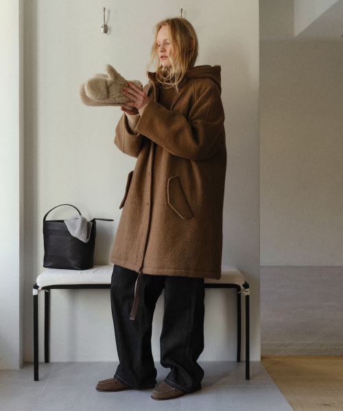 Wool padded hood coat_Brown