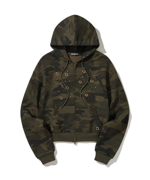 (DUC) Eyelet Stud Hoodie Zip-up Camo