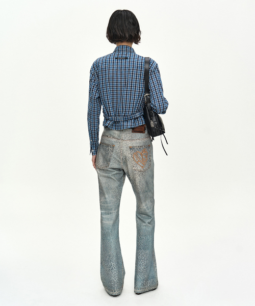 LEOPARD FADE DENIM PRINTED BOOTSCUT JEANS apa882w(BLUE)