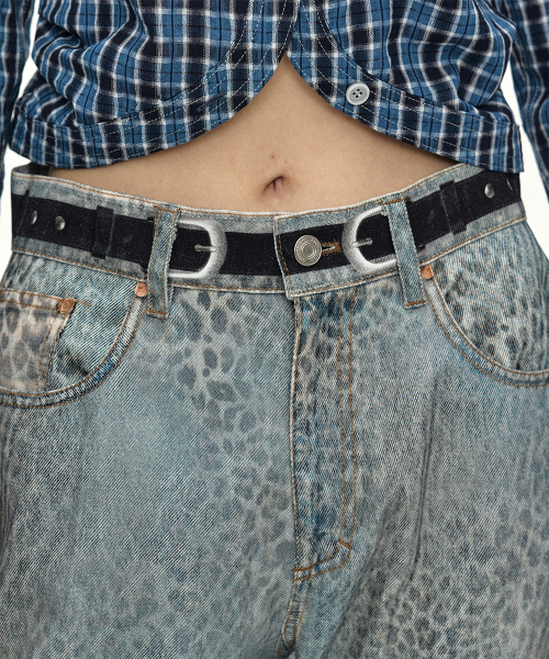 LEOPARD FADE DENIM PRINTED BOOTSCUT JEANS apa882w(BLUE)
