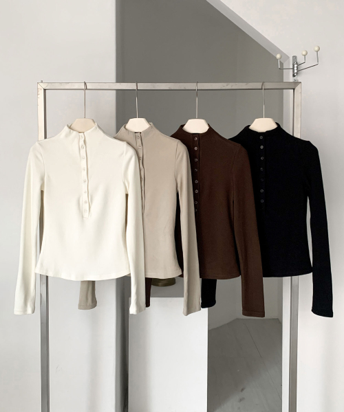 Half-neck Button T-shirt (4colors)