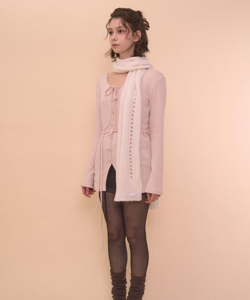 STRAP LONG SLEEVE CARDIGAN-CREAM PINK