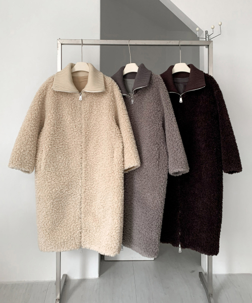 Fluffy Faux Fur Zip-Up Long Coat (3colors)
