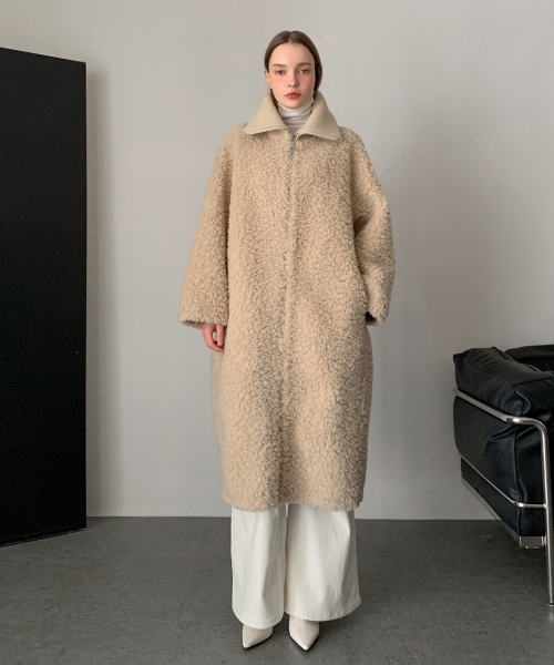 Fluffy Faux Fur Zip-Up Long Coat (3colors)