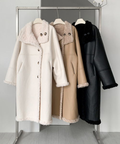 Reversible Faux Leather Fur Long Mustang (3colors)