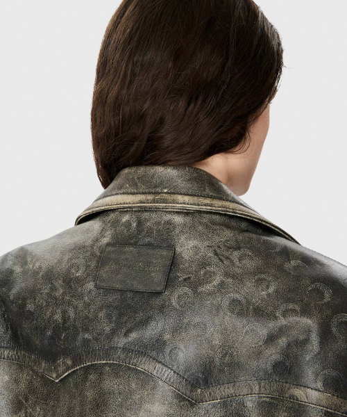 (U) Leather Jacket Gray VINTAGE MOON LEATHER BIKER JACKET GR71 AGED GREY
