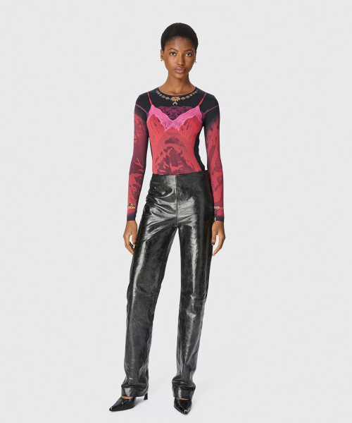 (W) Red WET NUISETTE PRINTED JERSEY LS CREWNECK TOP RD11 RIBBON RED