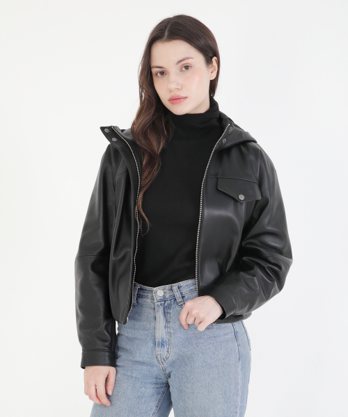 Hoodie Leather Jacket_BK