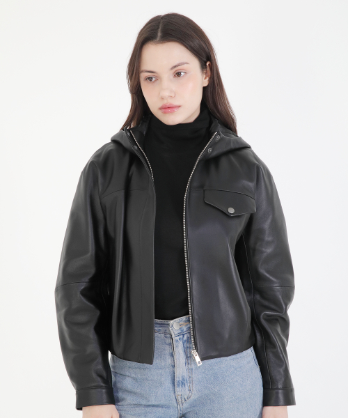 Hoodie Leather Jacket_BK