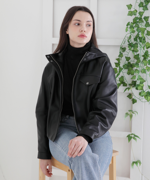 Hoodie Leather Jacket_BK
