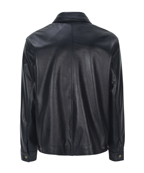 Texture Leather Jacket(Deep Black)