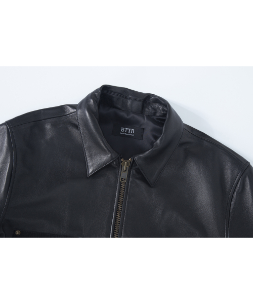 Texture Leather Jacket(Deep Black)