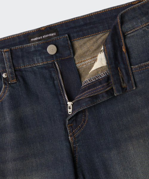 WOMENS LOW-RISE SLIM FLARE DENIM PANTS [DARK BLUE]