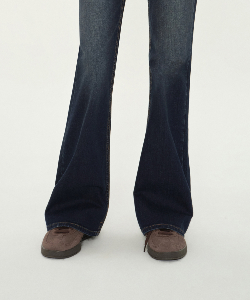 Women's Low Rise Slim Flare Denim Pants [Dark Blue] thumbnail 7