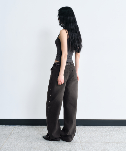 Wide Denim Pants [ Black]