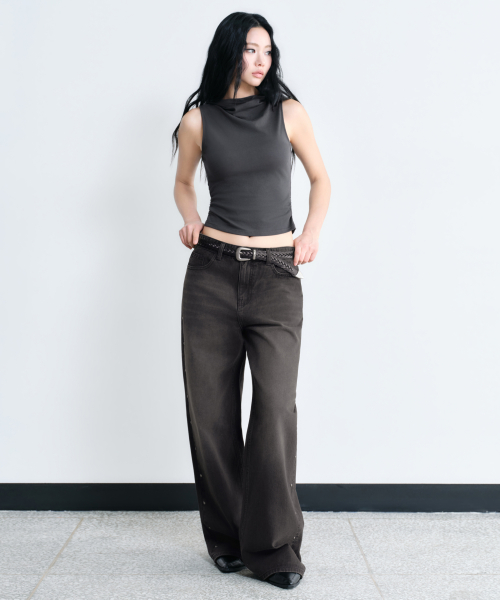 Wide Denim Pants [ Black]