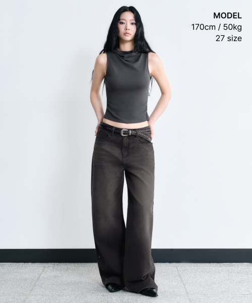 Wide Denim Pants [ Black]