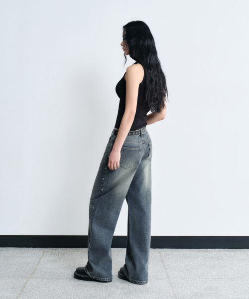 Wide Denim Pants [ Blue]