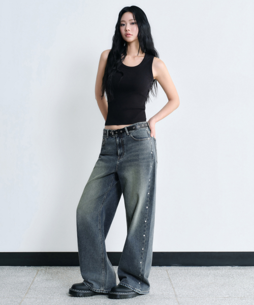 Wide Denim Pants [ Blue]