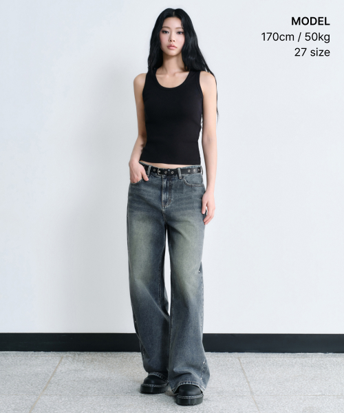 Wide Denim Pants [ Blue]