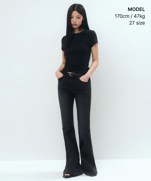 [Cool] Slim Flare Denim Pants [Washed Black]