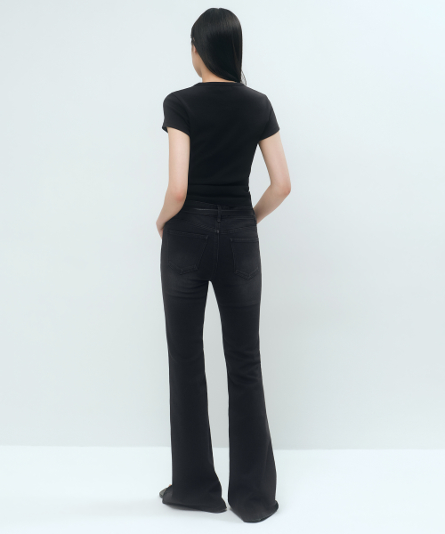 [Cool] Slim Flare Denim Pants [Washed Black]