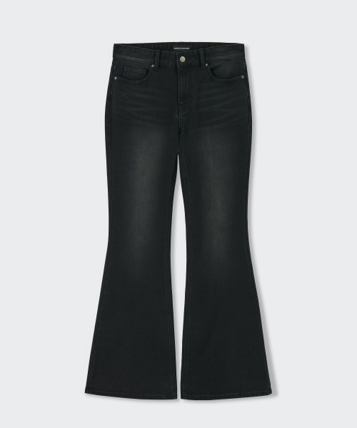 [Cool] Slim Flare Denim Pants [Washed Black]