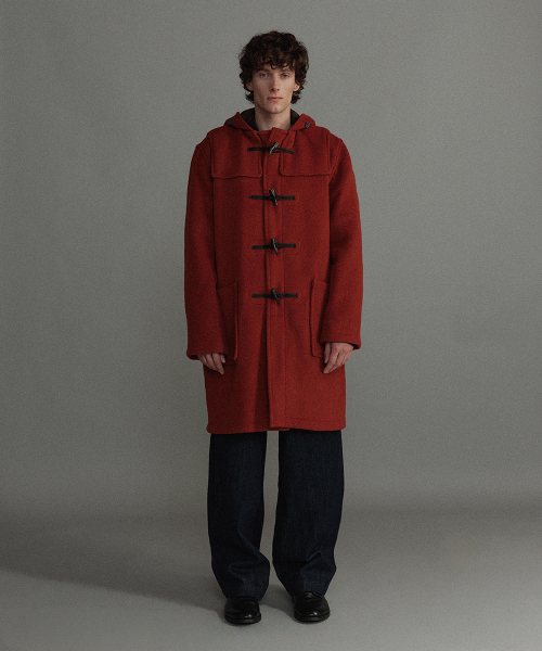 CLASSIC FIT DUFFLE COAT WITH HORN - BURNT ORANGE