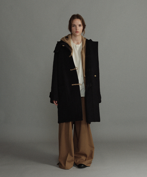 WOMENS LONG ORIGINAL DUFFLE COAT WITH WOODEN - NAVY